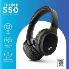 URBN Thump 550 Bluetooth 5.4 Wireless On Ear Headphone | HD Sound | Deep Bass | in-Built Mic | Type-C Charging | Foldable | Aux | Micro SD Card | 1 Year Replacement Warranty (Camo)