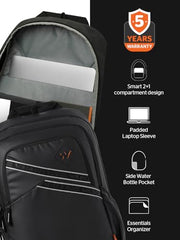 Wildcraft Dark Edition 40 L Premium Laptop Backpack for Men & Women | Fits 15.6 inch Laptop | Padded Shoulder Straps, Multi Compartments, Anti-Theft Zippers | Business Travel Bag | Dark Black