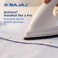 Bajaj DX-6 1000 Watts Dry Iron | Advance Soleplate And Anti-Bacterial German Coating Technology | Thermol Fuse Safety | Auto Shut-Off | Cool Touch Body | 2 Yr Warranty 【White】
