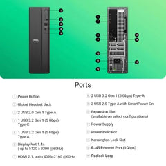 Dell Slim Mini Desktop, AMD Ryzen5 150, 8GB DDR5 RAM, 512GB SSD,AMD Radeon 660M Graphics,Microsoft Office Home 2024+Office 365 Basic, 1 Yr McAfee LiveSafe, 3 Years Warranty, Wired Keyboard and Mice