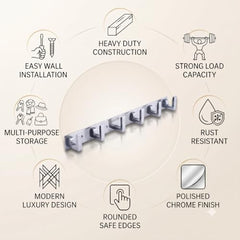 JAGGER JAG334 Wall Mounted Stainless Steel Wall Hooks for Hanging Cloth/Towel Hangers/Door Hangers/Hook Rail/Bthroom Hanger [ Combo Pack of 2 ] (Black, 6 PIN Hook)
