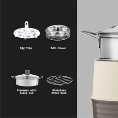 Nutripro Multipurpose Cook Kettle With 1.5L Stainless Steel Inner Pot, Steel (Cream & Brown, 600W)