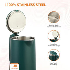amazon basics 1.5 Liter Cool Touch Electric Kettle| 1350 Watt|Stainless Steel Body|Auto Cut-Off|Triple Safety Protection(Green)