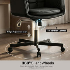 DROGO Zen Atora Ergonomic Criss Cross Legged Office Chair for Work with 5 Gear Armrest & Wide Thick Cushion Seat | PU Leather Computer Chair with Adjustable Height, Recline & Heavy Metal Base (Black)