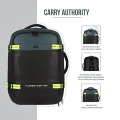 Gear Turbo 21"/45L Large Water Resistant Anti theft Laptop Backpack with Raincover | Backpack | Daypack |Briefcase | Travel Bag For Men/Women (Black - Grey)