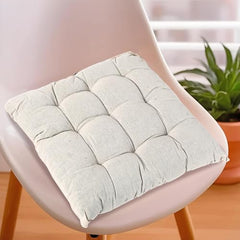 Kuber Industries 2 Pcs Cotton 16x16 Inch Chair Cushion for Sitting | Chairs Cushion For Home, Office, Dining Chair, Car, Meditation | Back Rest Support Chair Cushion with Ties | Plain - Cream