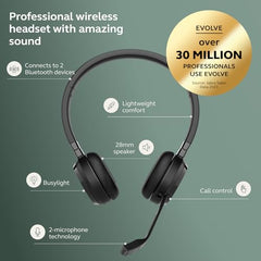 Jabra Evolve 65 TE MS Bluetooth Headset with Mic | Wireless Stereo Office Headphones | Teams Certified | USB-A Link 390 | Work from Home Headset for PC & Mobile.
