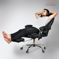 Kepler Brooks Italia Premium Leatherette Office Chair for Work | 3-Years Warranty | Boss Chair for Office, Ergonomic Executive Chair, Cushioned Arms & Seat, Leg Rest, Heavy Duty Metal Base (Black)