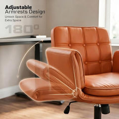 DROGO Zen Atora Ergonomic Criss Cross Legged Office Chair for Work with 5 Gear Armrest & Wide Thick Cushion Seat | PU Leather Computer Chair with Adjustable Height, Recline & Heavy Metal Base (Black)