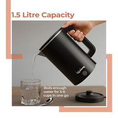 Lifelong Electric Kettle 1.5 litre | 1500W Stainless Steel Kettle with Double Wall & Cool Touch Body | Multipurpose Electric Kettle | 360° Swivel Base, Auto Shut Off & Overheat Protection (Black)