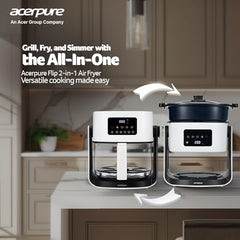 Acerpure Air Fryer | 100% Glass Bowl | 90% Less Oil | 5.5L Air Fryer + 2.5L Cooking Pot | Air Fry, Toast, Reheat, Grill, Cook | 360° TurboHeat Technology | Preset Modes | 1500 Watts | Black