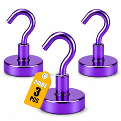 RULOKSHA Heavy Duty Magnetic Hooks, Holds Up to 13.6 kg (30 lbs), Strong Neodymium Rare Earth Magnets with Nickel Coating for Kitchen, Refrigerator, Office, Garage & Home (Silver, 3)