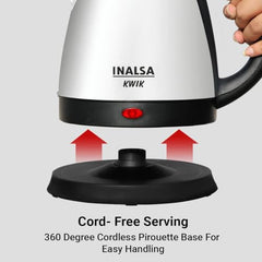 INALSA Electric Kettle for Hot Water |1.8 L Capacity| LED Illumination & Borosilicate Glass Body| 2 Year Warranty|Multipurpose Electric Kettle| Water Boiler (Prism Inox),1350 Watts