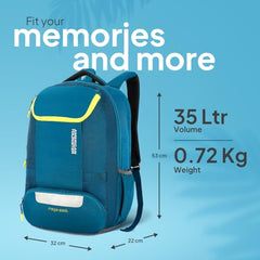 American Tourister Bowie The Outdoor Backpack In Teal - 35 Litre Capacity, 17" 5 Compartment Laptop Backpack Compartment, External Bottle Holder, And Shoe Compartment And, Green