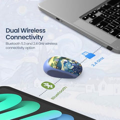 Portronics Toad III Plus Rechargeable Bluetooth Mouse with Bluetooth & 2.4 GHz Wireless Connectivity, Stylish Illustrated Design, 6 Buttons, Soft Silicone Grip for Laptop, PC, Mac (White)