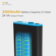 Oakter Mini UPS Basic for WiFi Router Broadband Modem | Supports 12V-2A Routers. Backup Upto 3 Hours | WiFi Router UPS Power Backup During Power Cuts| Current Surge & Deep Discharge Protection