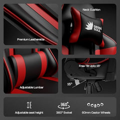 Green Soul Raptor 2.0 Racing Edition Ergonomic Gaming Chair with Premium PU Leather, Adjustable Neck & Lumbar Pillow, 3D Adjustable Armrests & Heavy Duty Nylon Base (Black & Red)