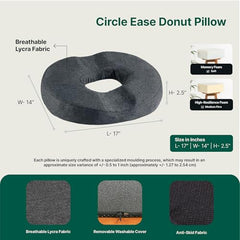 The White Willow Donut Pillow – Medium Firm HR Memory Foam Coccyx Seat Cushion for Tailbone, Hemorrhoid & Piles Pain Relief – Car & Office Chair – Above 60KG – Classic Black
