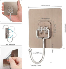 DME SALES Heavy Duty Self Adhesive Wall Hooks | Waterproof PVC Sticky Hooks Stainless Steel Big Hooks for Home Storage Bathroom Kitchen | Silver Multipurpose 10KG Capacity (Golden Hook 10-pcs)