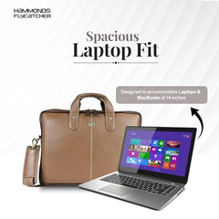 HAMMONDS FLYCATCHER Men Genuine Leather Office Bag - Laptop Bag - Padded Laptop Compartment, Fits 14 Inch Laptop - Adjustable Strap, 1 Year Warranty - Office, Travel, Daily Use - Brushwood, Brown