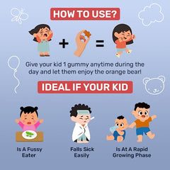 What's Up Wellness Multivitamin Gummies For Kids With Dha, Vitamins And Zinc, Healthy Gummy For Daily Nutrition, Orange Flavored Gummies For Kids And Teenagers –Pack of 2-60 Days (Age 5 –17 Years)