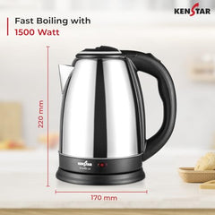 Kenstar KALDO 1.8 L Electric Kettle | 1350W | Cool-Touch Body | Concealed Heating Element | Dry Boil Protection | Black
