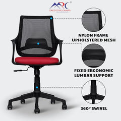 MRC Mono Ergonomic Office Chair (Mid-Back) – Revolving Breathable Mesh Desk Chair for Work from Home & Study–Lumbar Support & Heavy Duty Nylon Base (Grey & White)
