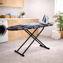 VIN KRAFT Premium Wooden Ironing Board/Table with Iron Holder, Foldable & Adjustable | Heat-Resistant Cover, Non-Slip Feet (120 x 41 Cm, Black - Debra)