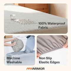 MY ARMOR Waterproof Mattress Protector King Size, 78x72, 6.5x6 feet, Double Bed Protector Sheet Cover, Breathable and Hypoallergenic Ultra Soft Fitted Terry Cotton Feel Fabric, Elastic Skirting, Grey