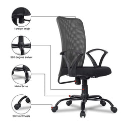 Green Soul Seoul X Office Chair, Mid Back Fabric Ergonomic Home Office Desk Chair with Comfortable & Spacious Seat, Rocking-tilt Mechanism & Heavy Duty Metal Base (Black)