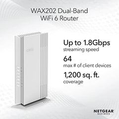 NETGEAR 4-Stream WiFi 6 Dual-Band Gigabit Router (WAX202) – AX1800 Wireless Speed (Up to 1.8 Gbps) | Coverage up to 1,200 sq. ft, 40 Devices