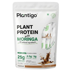Plantigo Plant Protein Powder with Moringa Superfood | 25g Protein, 5g BCAA, 2.5g Leucine, Digestive Enzymes | 3rd Party Lab Tested | Lush Mango Flavor - Travel Pouch