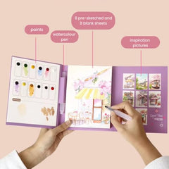 CRAFTMATE The Explorer Watercolor Painting Book | DIY Paint with Water Kit for Kids, Teens & Adults | 16 Pre-Sketched Landscape & Travel Designs with Paint Palette & Water Brush Pen | Travel-Friendly Watercolour Art Book