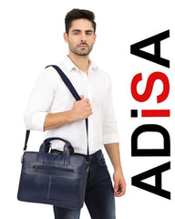 ADISA Laptop Bag for Men - Faux Leather Office Messenger Briefcase with Laptop Compartment for Work, Business, Corporate & Professional Use (LB6050)