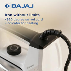 Bajaj DHX-9 1000W Heavy Weight Dry Iron | Advance Soleplate And Anti-Bacterial German Coating Technology | Multiple Temperature Levels | 2 Yr Warranty 【Ivory】