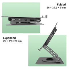 ZEBRONICS NS4000 PRO Rotatable Laptop Metal Stand, Upto 17 inch, 360° Fidget Rotation, Foldable, Multi Angle Adjustment, Type C Detachable RGB Magnetic Fan, Anti-Slip Silicone Pads, Carbon Steel Body