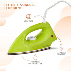 amazon basics 1000 Watts Dry Iron with Non-Stick Soleplate | Stainless Steel Base | Ergonomic | Red and White