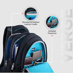 HARISSONS Verge Men’s Travel Laptop Backpack | Fits 15.6" Laptop | 40L Lightweight | USB Port, Water-Resistant, Hidden Pocket, Luggage Strap | Work, Commute & Travel (Black & Teal)