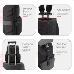 RARE RABBIT Gallardo 35L Water Repellent Backpack - Black Anti-Theft Business Travel Bag with 16" Laptop Compartment, Free Size