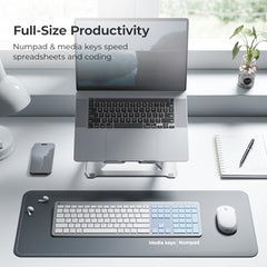 iClever GK08 Wireless Keyboard and Mouse - Rechargeable Ergonomic Keyboard with Number Pad, Silent Typing, 2.4G Stable Connection, Slim Design for Mac & Windows (Silver)
