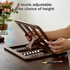 RarestCorp Handmade Wooden Laptop Stand for Desk that is Compatible with iPad, MacBook Pro, Notebook, HP, and Dell Devices and has an Adjustable Height and Foldable Riser 15.6 inches at Most Walnut
