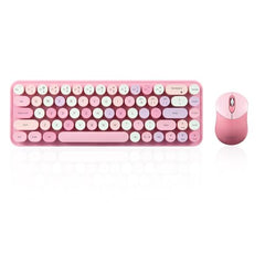 Perixx PERIDUO-802PK Bluetooth Mini Keyboard and Mouse Combo - Retro Round Key Caps - Pastel Pink - US English