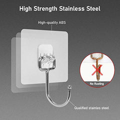 JIALTO Adhesive Hooks, Heavy Duty 5 kg Wall Hooks, Nail-Free Reusable Stainless Steel Sticky Hangers for Multipurpose Kitchen, Bathroom & Home (10 Pcs)
