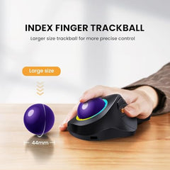 ProtoArc EM03 Wireless Bluetooth Trackball Mouse, Ergonomic RGB Rollerball Rechargeable for Computer, Laptop, 3 Device Connection & Index Finger Control for iPad, Mac, Windows - Graphite
