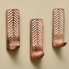 IndianShelf 6 Decorative Wood Adhesive Wall Hooks No Drill - Fork Art | Handmade, Renter Friendly, Waterproof, Reusable, Peel and Sticky Hooks for Keys, Towel, Bags, Light Coat, Jewelry, 10Lb Load