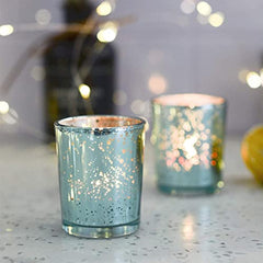 The Purple Tree Rose Gold Mercury Votive Tealight Candle Holders for Diwali and Christmas (Pack of 6) - Corporate Gifts, Home Decor, Decoration - Glass