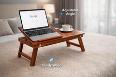 Laptop Table, Laptop Table on Bed, Foldable Bed Desk with Side Cup Holder, Portable Lap Tray for Study and Work (Honey Finish)
