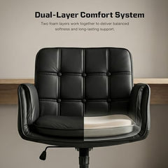 DROGO Zen Atora Ergonomic Criss Cross Legged Office Chair for Work with 5 Gear Armrest & Wide Thick Cushion Seat | PU Leather Computer Chair with Adjustable Height, Recline & Heavy Metal Base (Black)