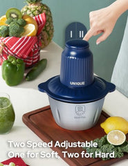 UN1QUE Electirc Chopper for Kicthen, Meat Grinders, 2 Speed Modes, One Touch Operation, 304 Stainless Steel Bowl Food Processor with Egg Whisk & Egg Beater, for Vegetables, Meat, Onion, Garlic, Mince