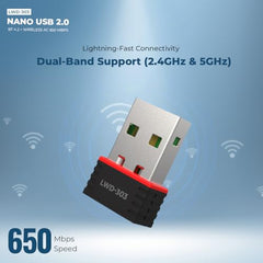 LAPCARE Bluetooth 4.2+ Dual-Band Wi-Fi USB Adapter | 650Mbps Wireless Nano Dongle | MU-MIMO Technology | Plug & Play for Windows | 2.4GHz & 5GHz Support (LWD-303)